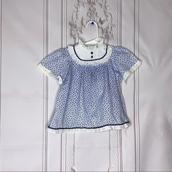 Vintage Baby’s Navy Blue and White Flowered Dress - Picture 2 of 5